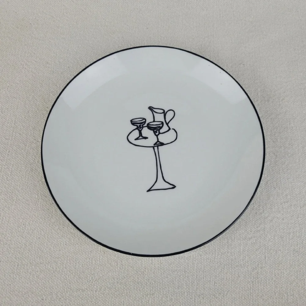 Crate & Barrel Ceramic Party Plates Appetizer Whimsical Lounge Scenes Set of‎ 6